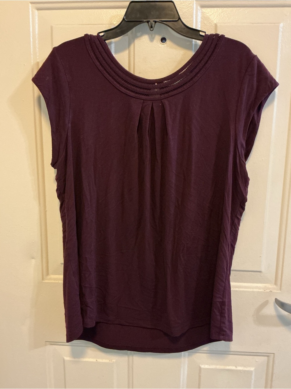 Daniel Rainn Plum Short-Sleeve Pleated Yoke Top